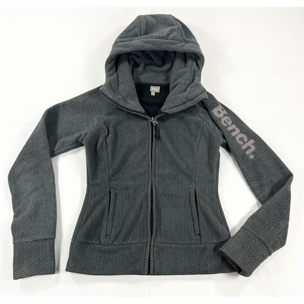 Bench Slinker II Womens XS Gray Herringbone Hooded Fleece Jacket Full Zip Coat